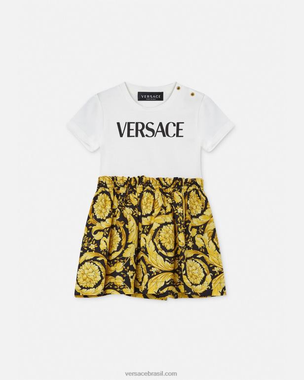 roupas P2TX1858 Versace vestido camiseta barocco bebê branco e estampado crianças