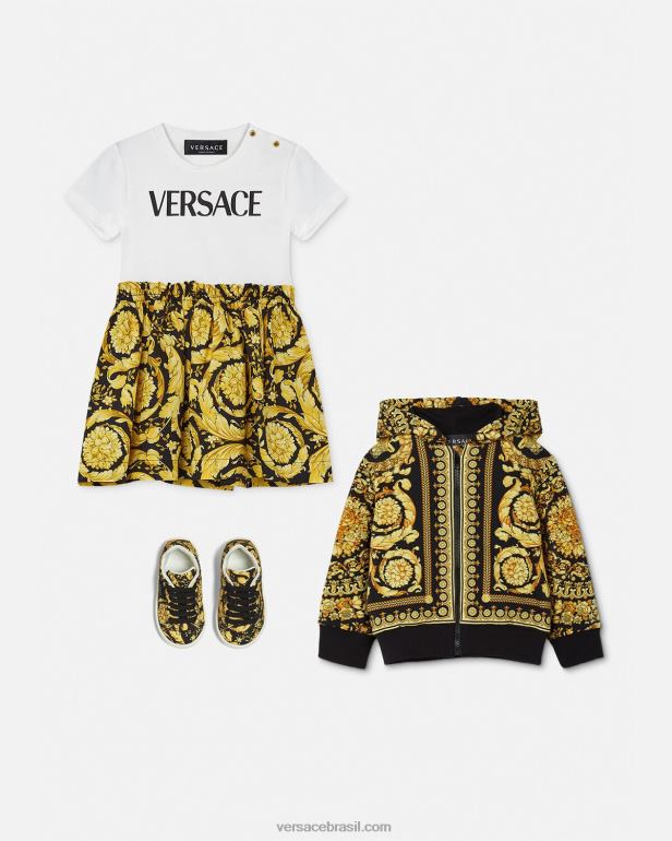 roupas P2TX1858 Versace vestido camiseta barocco bebê branco e estampado crianças