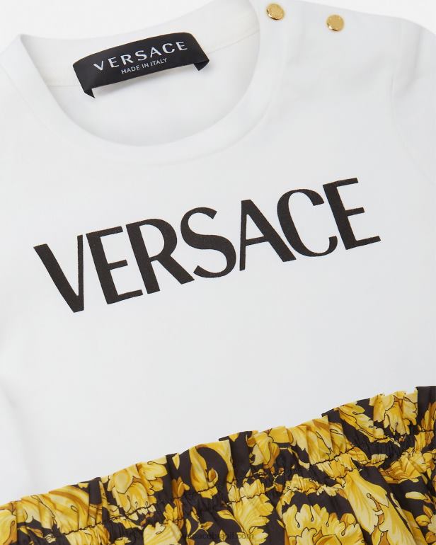 roupas P2TX1858 Versace vestido camiseta barocco bebê branco e estampado crianças