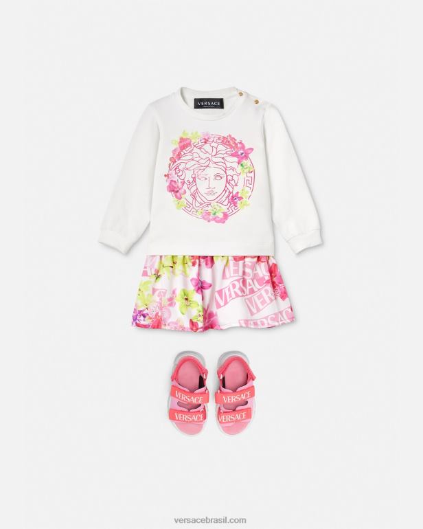 roupas P2TX1870 Versace vestido de bebê orquídea com logo rosa e estampado crianças