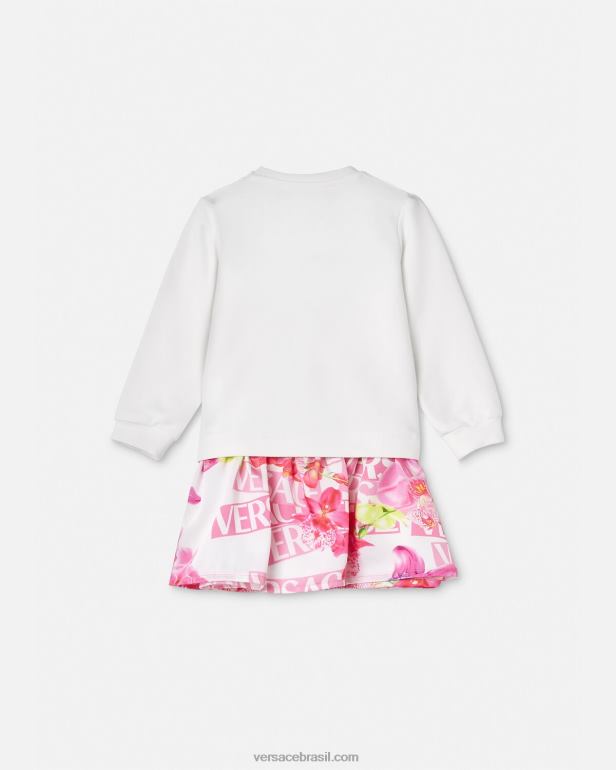 roupas P2TX1870 Versace vestido de bebê orquídea com logo rosa e estampado crianças