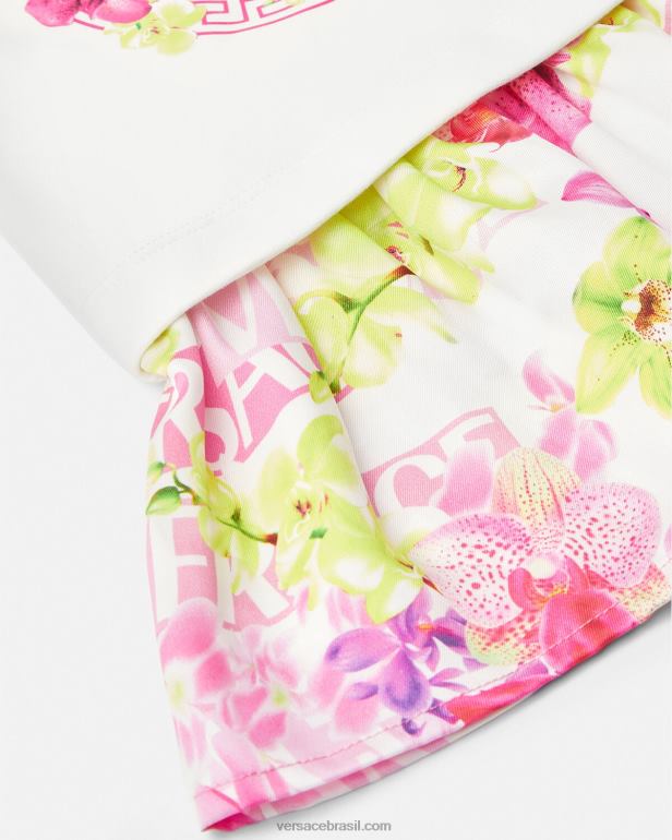 roupas P2TX1870 Versace vestido de bebê orquídea com logo rosa e estampado crianças