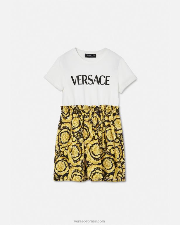 roupas P2TX1953 Versace vestido camiseta barroco branco e estampado crianças