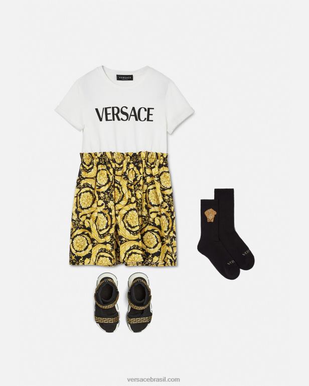 roupas P2TX1953 Versace vestido camiseta barroco branco e estampado crianças