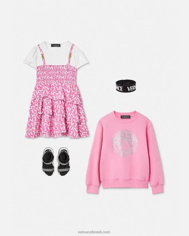 roupas P2TX1977 Versace vestido todo babado luz rosa crianças