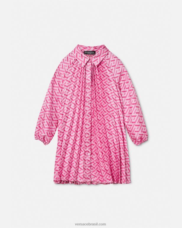 roupas P2TX1997 Versace vestido plissado la greca rosa crianças