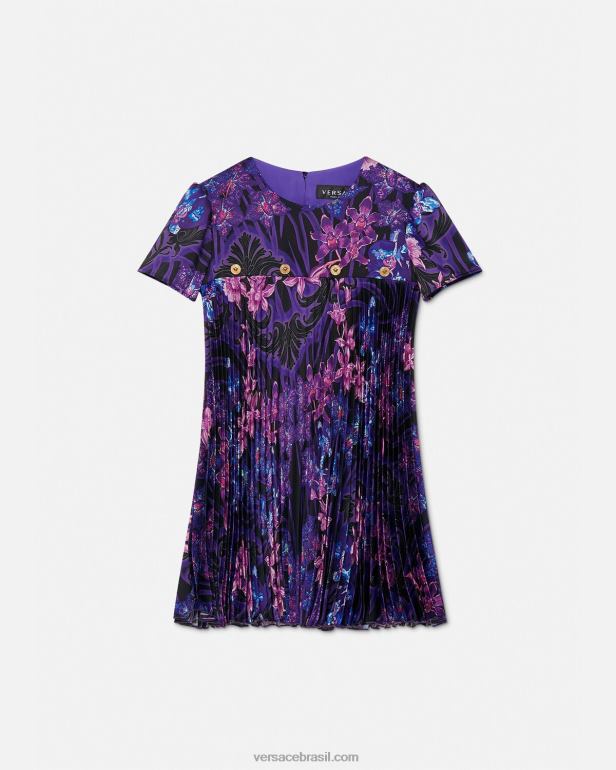 roupas P2TX2007 Versace vestido orquídea barocco plissado violeta e estampa crianças