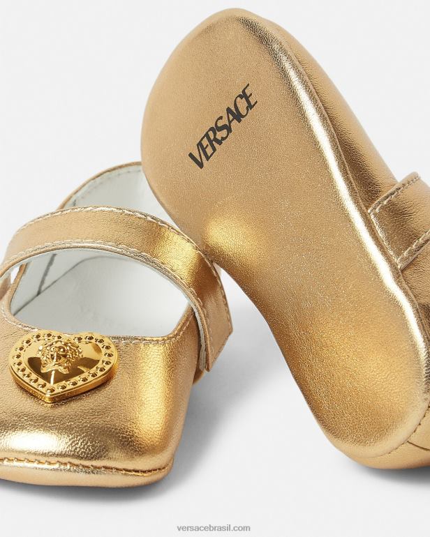 sapato P2TX1847 Versace coração medusa bebê bailarinas ouro crianças