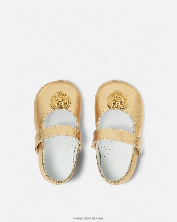 sapato P2TX1847 Versace coração medusa bebê bailarinas ouro crianças