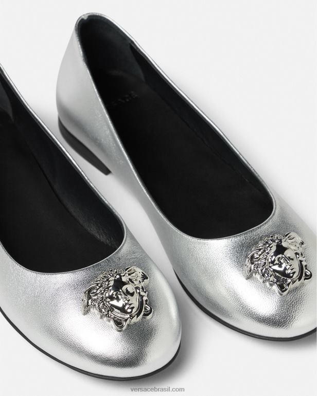 sapato P2TX2029 Versace bailarinas metálicas la medusa cinza crianças