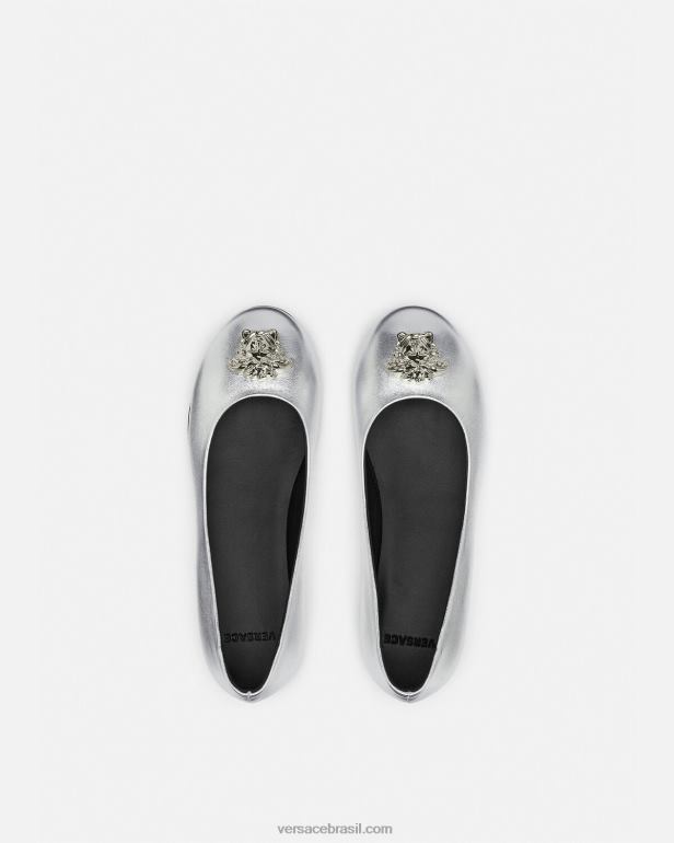 sapato P2TX2029 Versace bailarinas metálicas la medusa cinza crianças