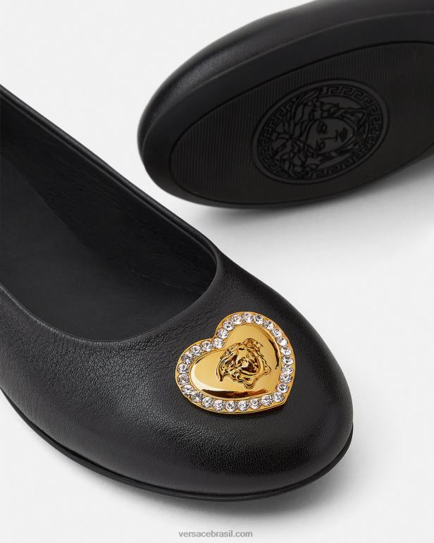 sapato P2TX2032 Versace bailarinas de medusa de coração de cristal preto crianças