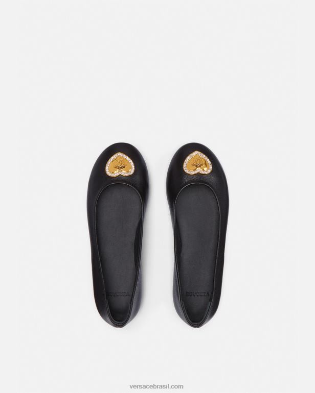 sapato P2TX2032 Versace bailarinas de medusa de coração de cristal preto crianças