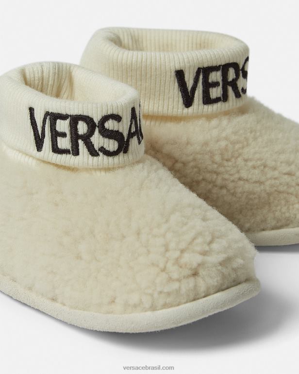 sapato P2TX1849 Versace botas de bebê com logo teddy bege crianças