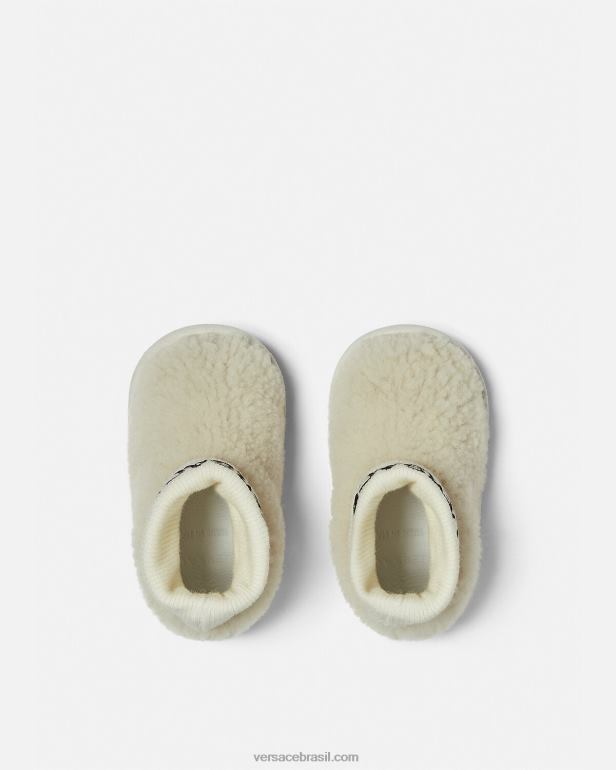 sapato P2TX1849 Versace botas de bebê com logo teddy bege crianças