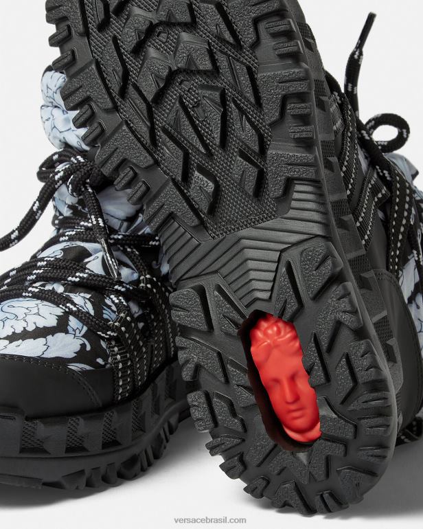 sapato P2TX2034 Versace botas de neve silhueta barroco Preto branco crianças