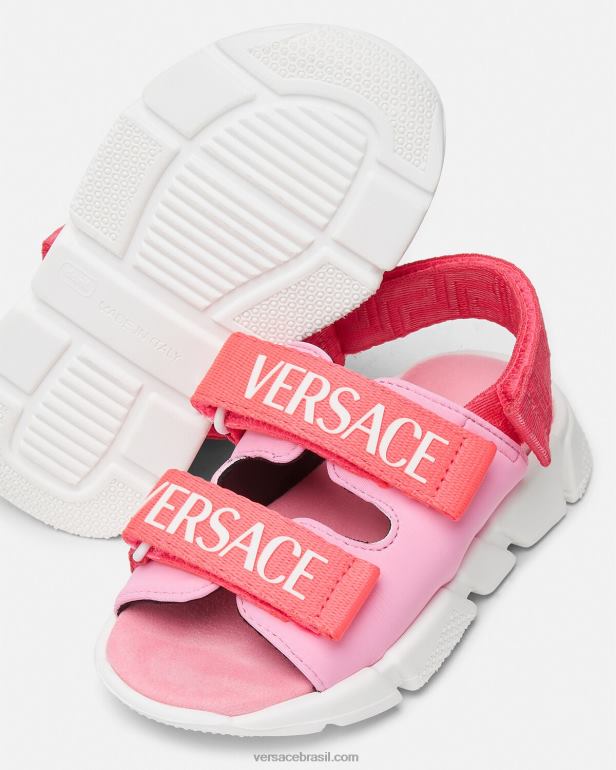 sapato P2TX1879 Versace sandálias de bebê com logotipo rosa crianças