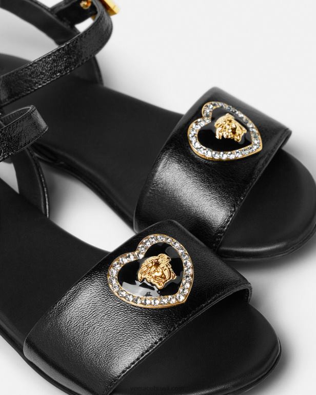 sapato P2TX2028 Versace sandálias medusa coração de cristal preto crianças