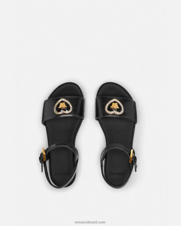 sapato P2TX2028 Versace sandálias medusa coração de cristal preto crianças