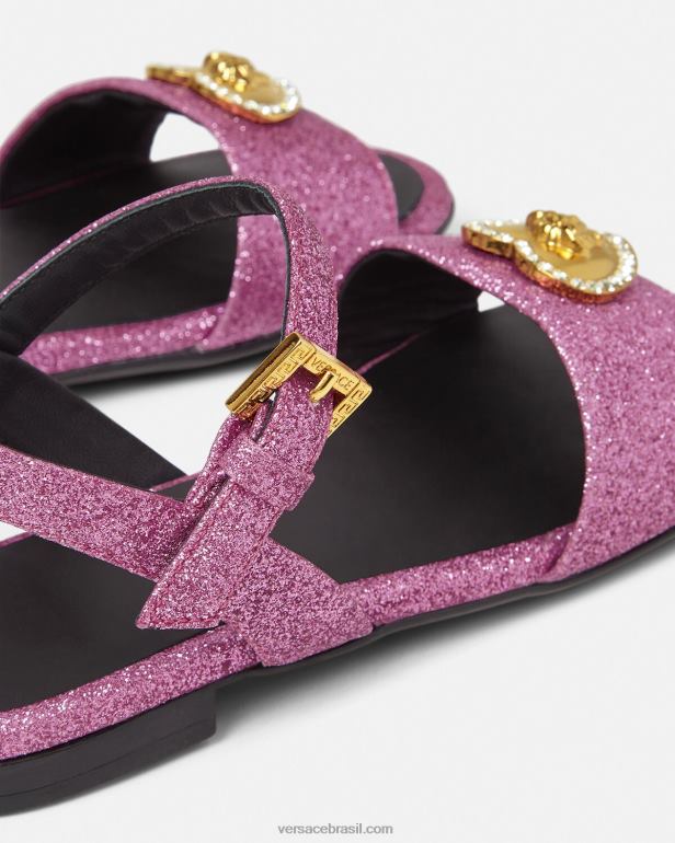 sapato P2TX2039 Versace sandálias medusa coração de cristal rosa crianças