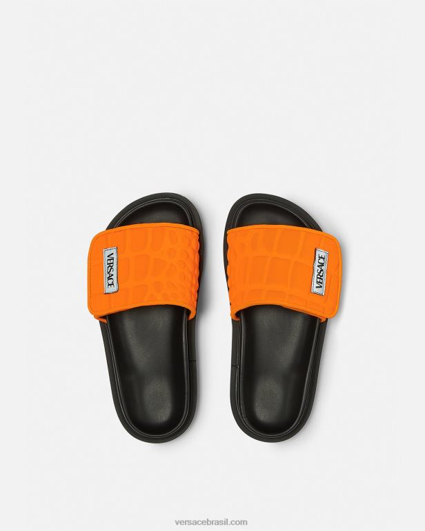 sapato P2TX2052 Versace slides de logotipo de reciclagem laranja crianças