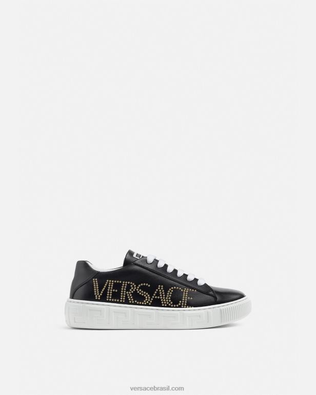 sapato P2TX2037 Versace tênis greca com logo preto crianças