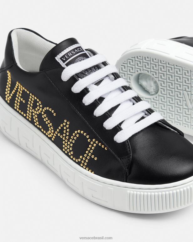 sapato P2TX2037 Versace tênis greca com logo preto crianças