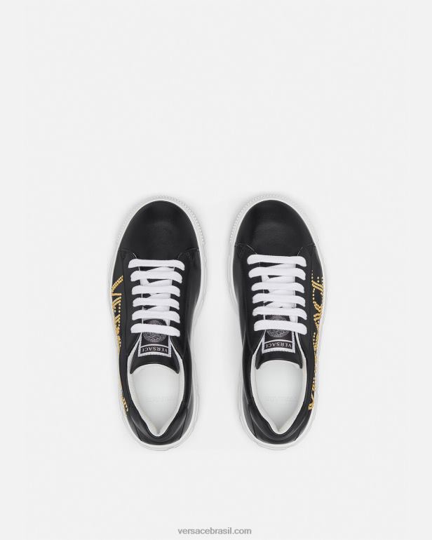 sapato P2TX2037 Versace tênis greca com logo preto crianças