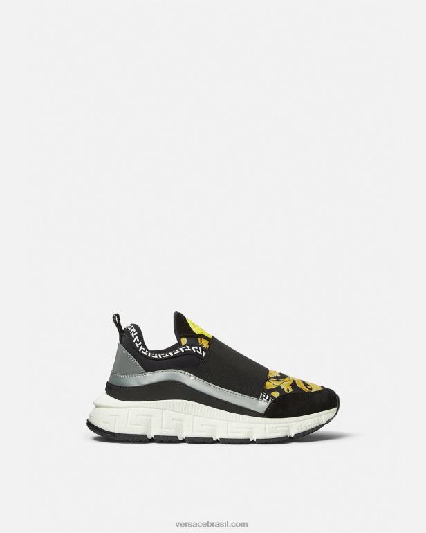 sapato P2TX2050 Versace tênis barocco trigreca preto e estampado crianças