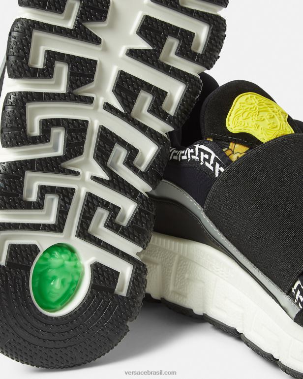 sapato P2TX2050 Versace tênis barocco trigreca preto e estampado crianças