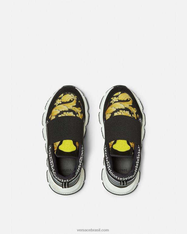 sapato P2TX2050 Versace tênis barocco trigreca preto e estampado crianças