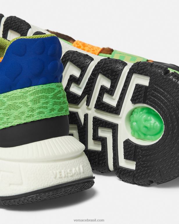 sapato P2TX2054 Versace upcycle tênis trigreca preto e laranja e vermelho crianças