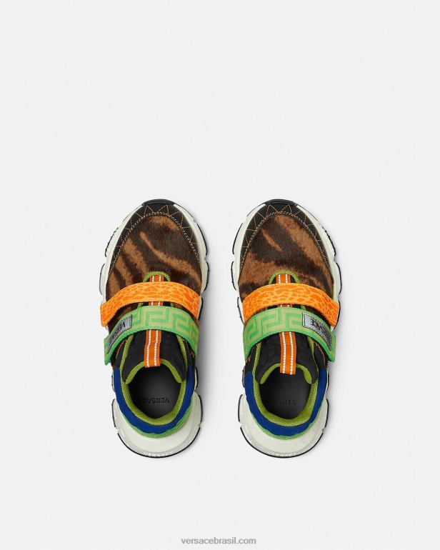 sapato P2TX2054 Versace upcycle tênis trigreca preto e laranja e vermelho crianças