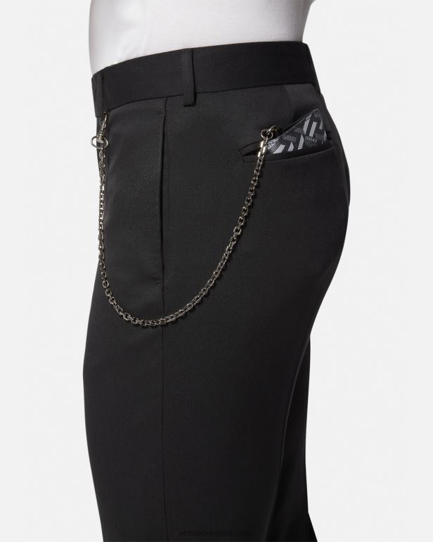 acessórios P2TX1652 Versace porta-cartões com corrente de assinatura la greca preto e cinza homens