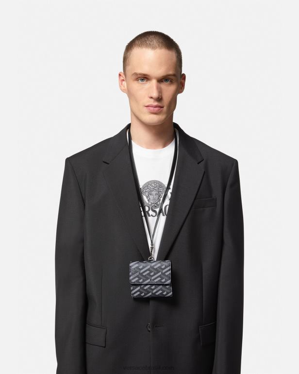 acessórios P2TX1653 Versace carteira tripla assinatura la greca preto e cinza homens