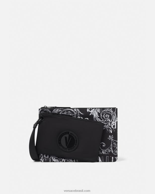 acessórios P2TX2496 Versace bolsa com emblema em v de alta costura com logotipo duplo preto e cinza homens