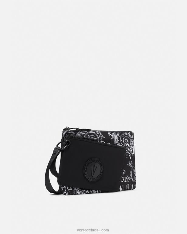 acessórios P2TX2496 Versace bolsa com emblema em v de alta costura com logotipo duplo preto e cinza homens