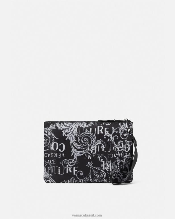 acessórios P2TX2496 Versace bolsa com emblema em v de alta costura com logotipo duplo preto e cinza homens