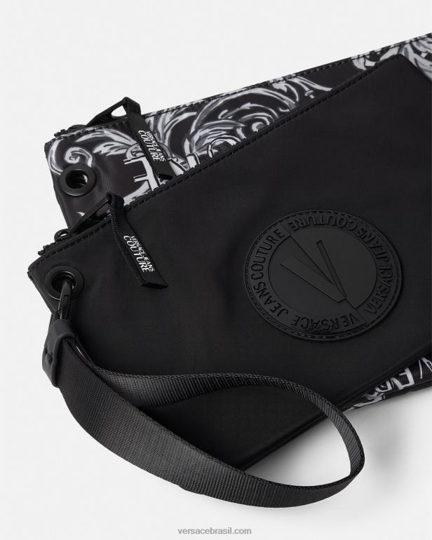 acessórios P2TX2496 Versace bolsa com emblema em v de alta costura com logotipo duplo preto e cinza homens