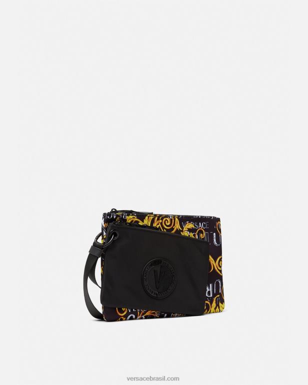 acessórios P2TX2497 Versace bolsa com emblema em v de alta costura com logotipo duplo ouro Preto homens