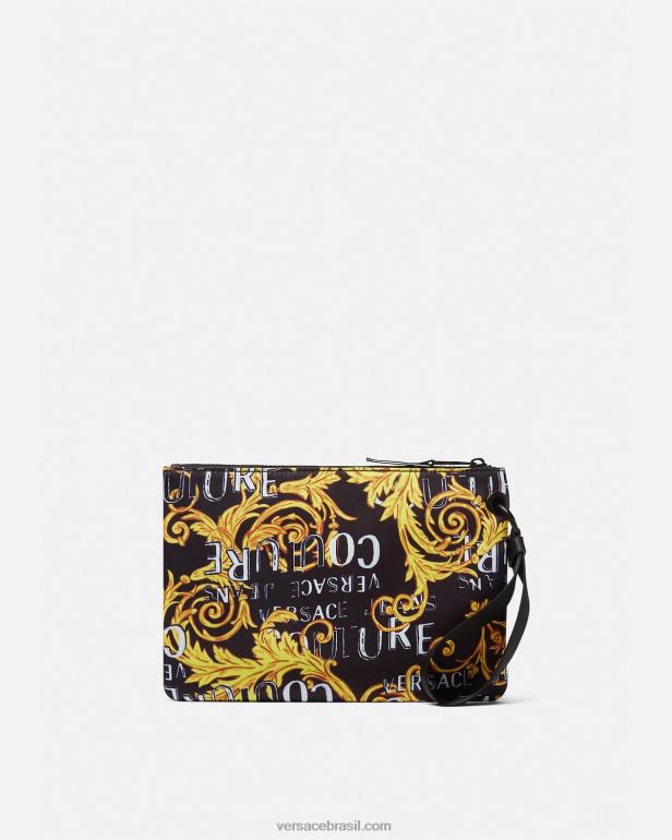 acessórios P2TX2497 Versace bolsa com emblema em v de alta costura com logotipo duplo ouro Preto homens