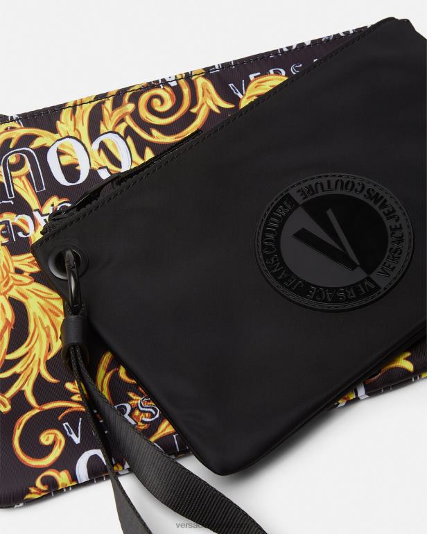 acessórios P2TX2497 Versace bolsa com emblema em v de alta costura com logotipo duplo ouro Preto homens