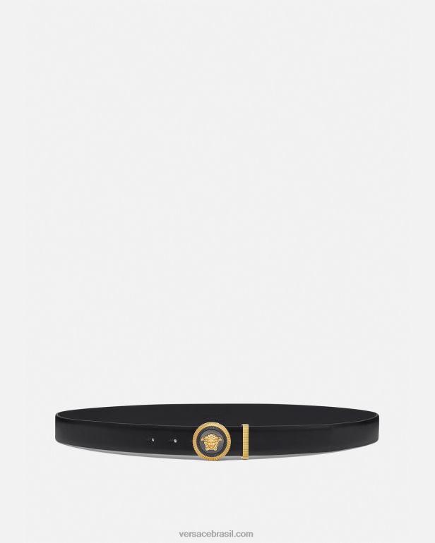 acessórios P2TX1610 Versace cinto de couro medusa biggie ouro Preto homens