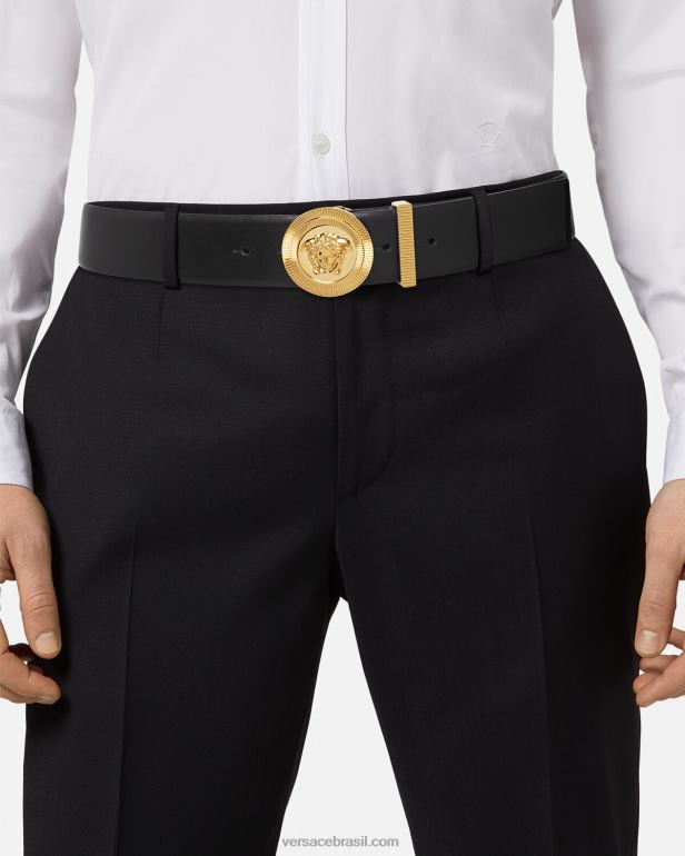 acessórios P2TX1611 Versace cinto de couro medusa biggie preto homens