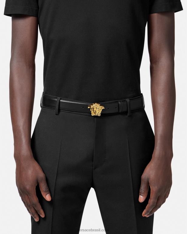 acessórios P2TX1619 Versace cinto de couro la medusa preto homens