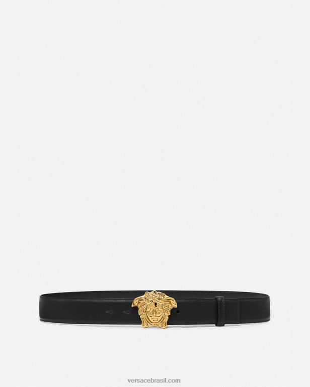 acessórios P2TX1620 Versace cinto de couro la medusa preto homens