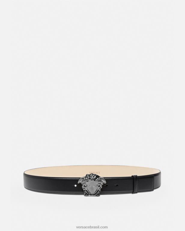acessórios P2TX1621 Versace cinto de couro la medusa preto homens