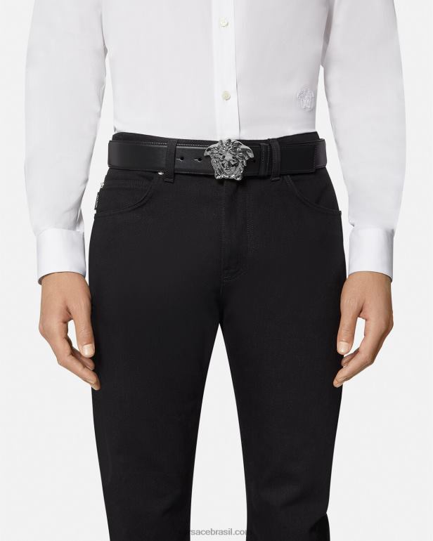 acessórios P2TX1621 Versace cinto de couro la medusa preto homens