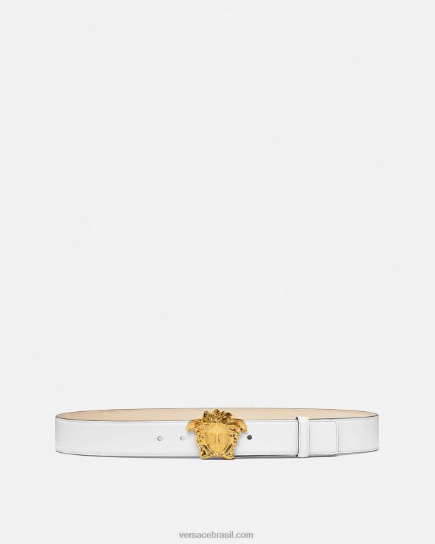 acessórios P2TX1622 Versace cinto de couro la medusa ouro Branco homens