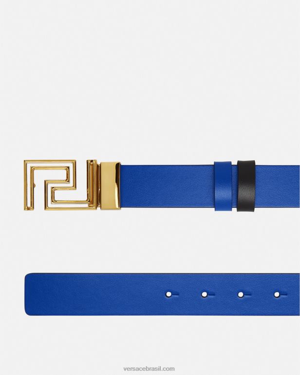 acessórios P2TX1626 Versace cinto de couro reversível Greca azul homens